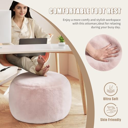 Gericco Round Stuffed Pouf Ottoman for Foot Rest, A Round Modern Foam Filled Poufs, Floor Chair for Living Room, Nursery, Dorm, A Soft Modern Foot Stool Perfect to Rest Your Feet (Pink, 29Inch) by Gericco - Image 5