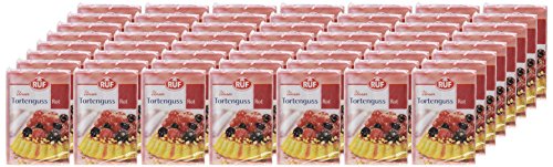 RUF Tortenguss rot, für Obstkuchen mit roten Früchten, ohne tierische Gelatine, zuckerfrei, einfache Zubereitung mit heißem Wasser, glutenfrei, 56er Pack (56x3x12g)