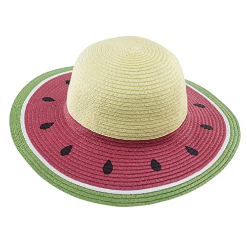 LIFKOME Straw Woven Beach Hat for Adults Wide Brim Straw Sun Hat Watermelon Design Sun for Outdoor Activities Multi