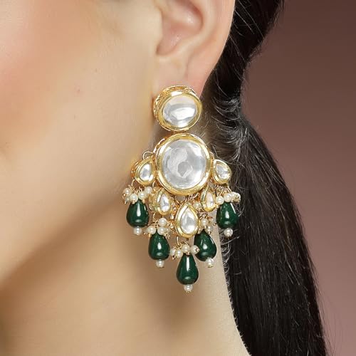 Image of Karatcart Yellow Crystal and Pearl Kundan Dangler Earrings for Women