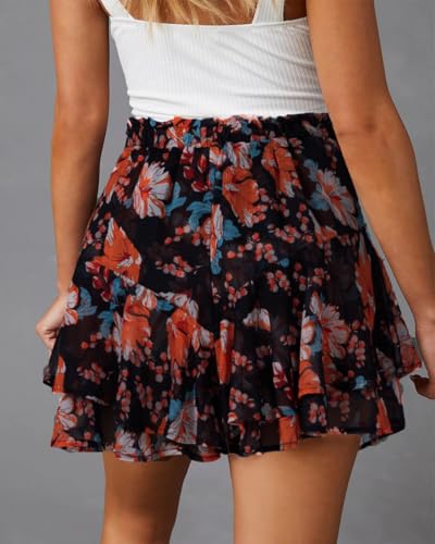Image of Aoudery Flowy Shorts for Women Casual Boho Floral Skorts Ruffle Mini Skirts Running Tennis Butterfly Chiffon Shorts