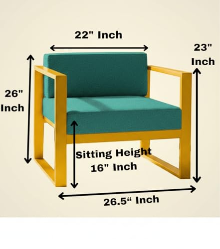 Image of Metal Single Seater Sofa with Cushion for Living Room | Heavy Duty Iron Frame with Powder Coating | Comfortable Seating for Home & Office (Golden-Green)