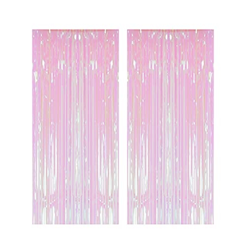 DUOBAO 2 Packs Foil Fringe Curtains 3FTx8FT Iridescent White Metallic Tinsel Foil Fringe Curtains for Party Sparkly Photo Booth Backdrops Graduations Valentine Day Decor (Iridescent White)