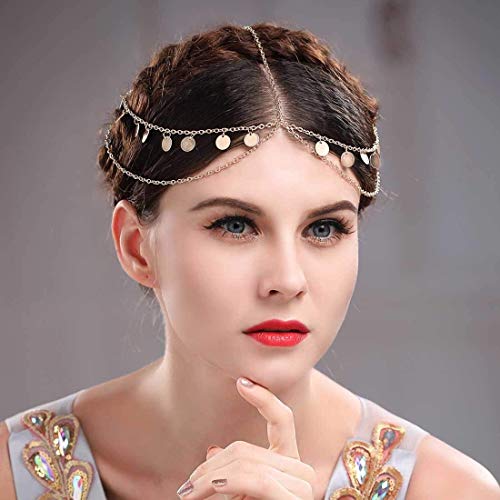 Aukmla Alloy Headbands for Women Head Chain with Sequines (Two Layers)