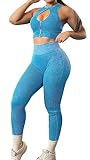 OLCHEE Womens Workout Sets 2 Piece - Seamless Ribbed Acid Wash Yoga Outfits Leggings and Keyhole Zip