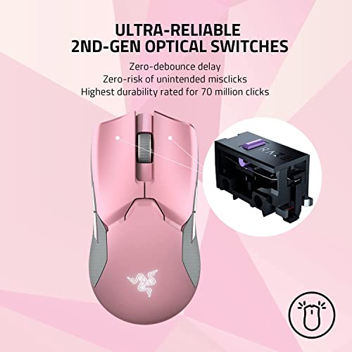 Mouse Gamer Sem Fio Razer Viper Ultimate c/Dock 8 botões 20000DPI, Quartz Rosa, RZ.MO.VP.05.RT glide