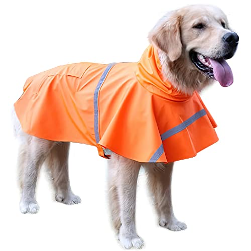 Nacoco Large Dog Raincoat Adjustable Pet Water Proof Clothes Lightweight Rain Jacket Poncho Hoodies With Strip Reflective (Xxl, Orange) #TOP9