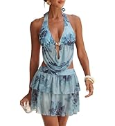 ZAFUL 3 Piece Bikini Sets for Women Halter Cowl Neck Metal Ring Triangle Side Tie Bathing Suits w...