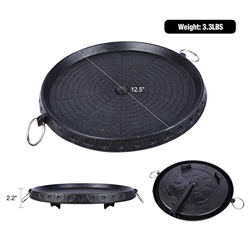 Campmax Korean Bbq Grill Pan With Maifan Stone Coated Surface, Non-Stick Smokeless Stovetop Bbq Grill Plate For Indoor Outdoor, 12.5" Round #TOP1