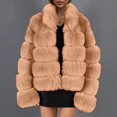 Ladigasu Women's Long Sleeve Open Front Fuzzy Faux Fur Coat Cardigan Fleece Fuzzy Fluffy Shaggy Shearling Jacket Parka Coats #TOP1