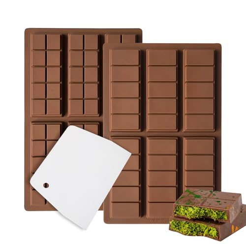 Zivcaer 2 Pack Chocolate Bar Mold Deep for Stuffed Bar, Non-Stick Thick Chocolate Molds, Silicone...