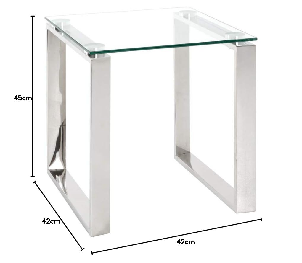 HAKU Mesita Auxiliar Acero Inoxidable Tablero de Cristal Transparente Mesa de sofá con Vidrio de Seguridad 8 mm Mesa de Centro - Dim.: An 42 x Al 45 x P 42 cm; Estilo: Moderno