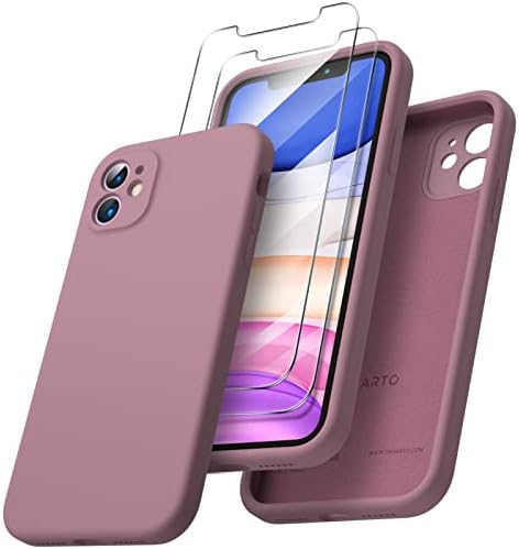 ORNARTO Compatible with iPhone 11 Case 6.1 inch, with 2 x Screen Protector Liquid Silicone Gel Rubber Cover [Square Edge] [Full Body] Shockproof Protective Phone Case for iPhone 11-Black