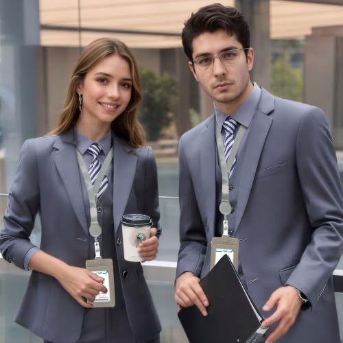 Image of Conisy ID Badge Holder with Retractable Lanyard, Vertical PU Leather ID Badge Card Holder with 2 Card Slots for Women Men (ID Badge Holder Grey)