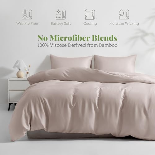 Twin/Twin XL Duvet Cover Set, 100% Viscose Derived from Bamboo, 2 Pieces, 1 Zipper Closure Duvet Cover (70"x90") and 1 Pillowcases (20"x30") Cooling & Silky Soft (Light Pink)