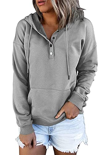 Femenino Cordón con Capucha Sudadera Canguro Bolsillo Casual Suéter Capucha Gris S Cover