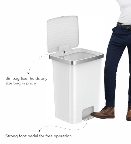 Image of Obsessions EKO 70L Plastic Step Bin with Pedal, Large Capacity Trash Can Ideal for Home, Kitchen and Office, White