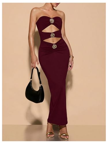 Image of Milumia Women's Metal Cut Out Strapless Tube Top Dress Bodycon Maxi Dresses Party Cocktail