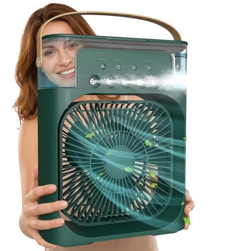 Image of Drumstone (𝐒𝐩𝐞𝐜𝐢𝐚𝐥 𝟏𝟓 𝐘𝐞𝐚𝐫𝐬 𝐖𝐚𝐫𝐫𝐚𝐧𝐭𝐲) Mini Personal Air Cooler with Evaporative Cooling, LED Ambient Light, Adjustable Wind and Spray Modes, Timer Function, Portable Design