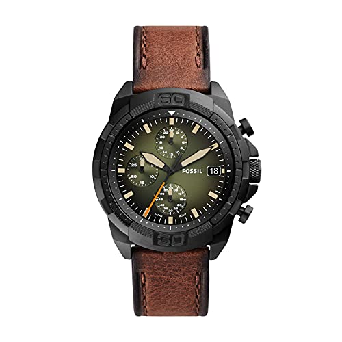 Fossil Men's Bronson Quartz Stainless Steel and Eco Leather Chronograph Watch, Color: Black, Luggage (Model: FS5856)