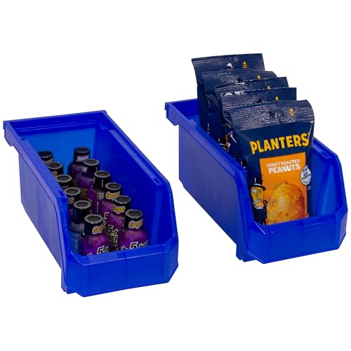 Image of ReadySpace Plastic Containers for Organizing and Storage Bins for Closet, Kitchen, Office, Garage or Pantry Organization, Stackable Bins, Medium (11 inch x 5 inch x 5.5 inch), 8-Pack, Blue