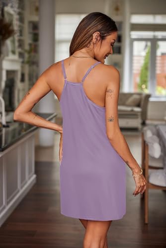 Image of Ekouaer Nightgowns for Women Cotton Sleepwear Sexy Sleep Shirt Adjustable Spaghetti Strap Night Gowns with Pockets S-3XL