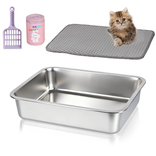 Arenero para gato de acero inoxidable 17.7x13.8x4 pulg miniatura 1