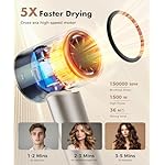 Hair Dryer, 150000RPM High-Speed Hairdryer for Fast Drying, Low Noise, HD Display, 5 Temps & 2 Speeds, 500 Million Negative Ionic Blow Dryer with Diffuser & Nozzle, Gold - Image 3