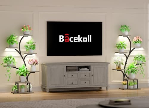 Image of BACEKOLL Plant Stand Indoor with Grow Lights, 7 Tiered Indoor Plant Shelf, 49 inch Corner Plant Stands for Indoor Plants, Metal Plant Flower Display Shelf, Tree-Shaped Plant Rack for Home, Patio, Grey