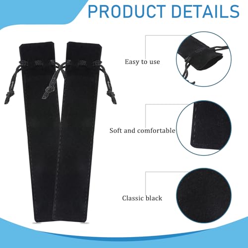 Image of 100 Pieces Velvet Pen Pouch with Drawstring, Black Pen Sleeves Nylon Pens Packing Bags Pencil Pouch Single Pens Sleeve Holder for Student Adult Office Business School Supplies