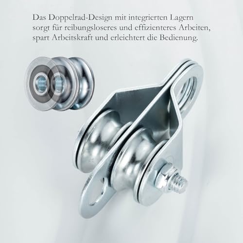 KCNOFNC Doppelte Umlenkrolle mit 2 Kugellager, Flaschenzug mit 10m (6mm) Nylonseil, Tragfähigkeit 70 kg