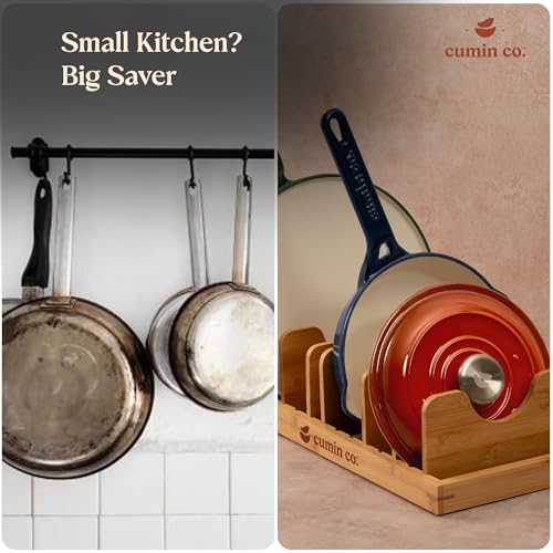 Image of CUMIN CO. The Perch Anti-Bacterial & Eco-Friendly Bamboo Kitchen Organiser|Adjustable & Space-Saving|For Lids, Pans, Pots, Bakeware & Cutting Boards