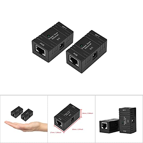 2PCS Inyector Power Over Ethernet, Adaptador POE, Fuente de alimentación POE negra de 96W 48V 10 100Mbps para cámara IP de red miniatura 7