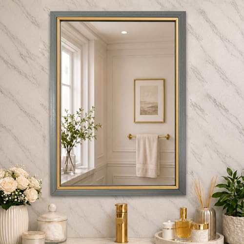 Image of Rousrie Premium Framed Glass Wall Mount Mirror, Decorative, for Bathroom, Bedroom, Living Room, Dressing Room, Wash Basin and Entryway (18 by 24 Inch) (Greyish)