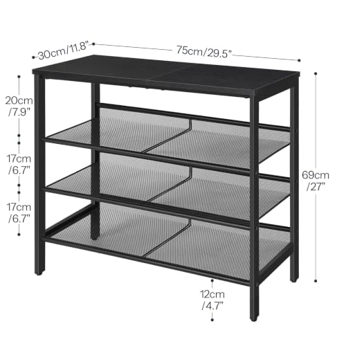 Image of HOOBRO Shoe Rack for Entryway, 4-Tier Shoe Organizer with Adjustable Mesh Shelves, 12-16 Pairs of Shoes, Spacious Floor Mount, Metal, Industrial, Shoe Shelf for Closet, Black BB42XJ01