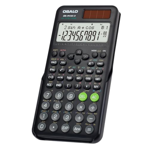 OSALO Calcolatrice scientifica 401 Funzione 10+2 cifre Display Calcolatrice solare e a batteria Copertura protettiva per la scuola Nero (OS 991MS 2a edizione)