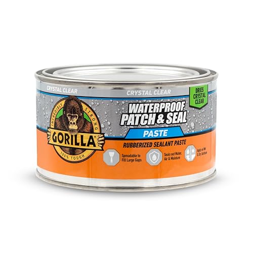 Image of Gorilla Waterproof Patch & Seal Rubberized Sealant Paste, 12.8 Ounce Can, Clear (Pack of 1) - Stops Leaks, Flexible Gap & Crack Filler, Shrink & Mildew Resistant, Paintable