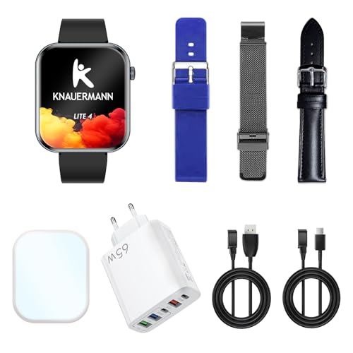Knauermann Lite 4 rectangulaire Noir : Montre Connectée Écran Rectangulaire avec Bracelet Silicone