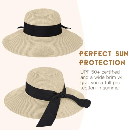 Image of Beach Hat for Women, Wide Brim Sun Straw Hats for Women, Sun Hat Womens UPF 50+ UV Protection, Floppy Foldable Summer Hats
