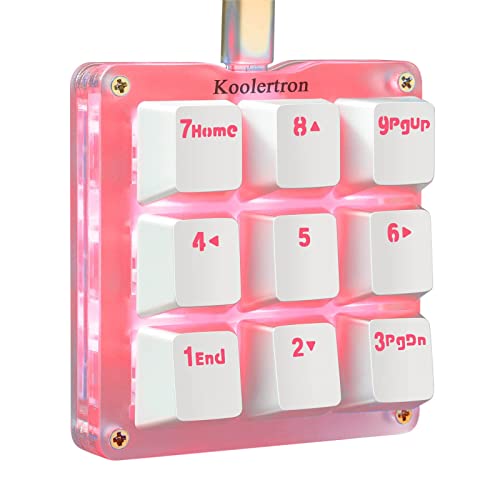 Koolertron One Handed Macro Mechanical Keyboard, RGB LED Backlit Portable Mini One-Handed Mechanical Gaming Keypad OSU! Keyboard 9 Fully Programmable Keys White/Red Switches/Pink LED