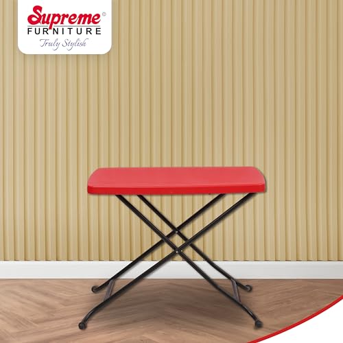 Image of Supreme Furniture Civic Multi-Purpose 3 Height Adjustable Rectangle Plastic Table,Portable for Study, Office, Work from Home, School, Living, Laptop, Bed, Indoor & Outdoor(Red)