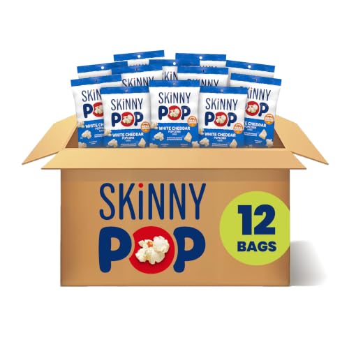 SkinnyPop White Cheddar Popcorn, Whole Grain Gluten-Free Snacks, 1 oz Bags (12 Count)