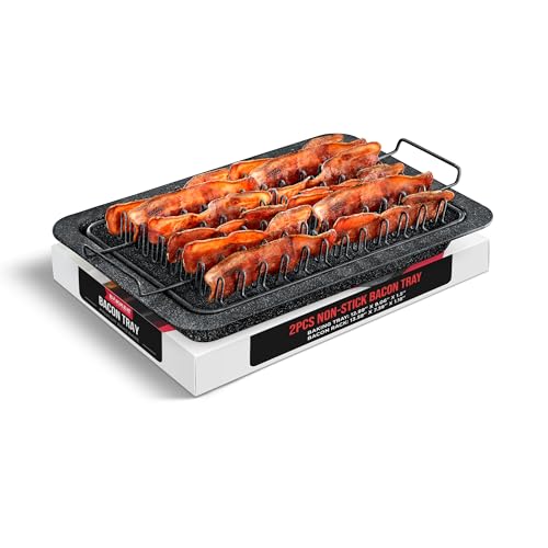 Bacon Tray - 2-Piece Set &ndash; Marble Coating - Durable, Non-Stick Cooking Tray for Bacon &ndash; Black...
