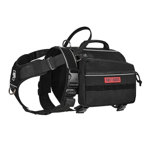 Onetigris Dyno Outdoor Dog Harness With Pockets, Front Range Pack, Backpack With Handles, Saddle Bag Hiking Vest, Tactical Service Canine EDC Pack Set