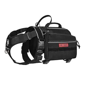 Onetigris Dyno Outdoor Dog Harness with Pockets, Front Range & Backpack Harness with Handles, Saddle Bag Hiking Vest Tactical Service Dog Pack