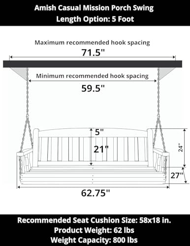 Image of Amish Heavy Duty 800 Lb Mission Treated Porch Swing with Hanging Chains (5 Foot, Semi-Solid Grey Stain)