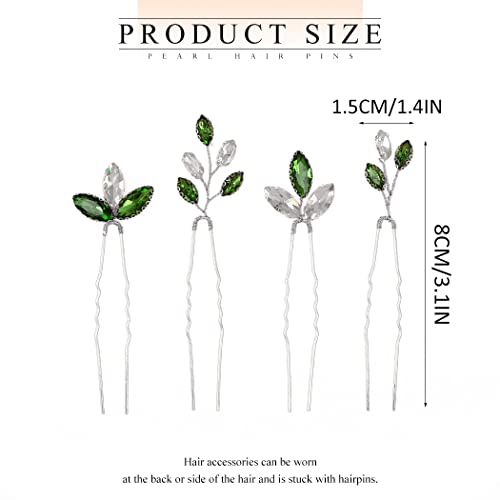 Pinzas para cabello nupcial con cristal verde, pack de 4 miniatura 7
