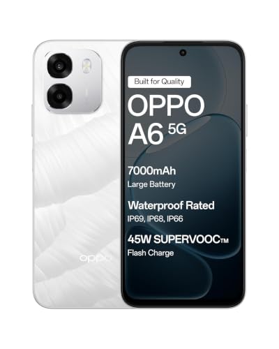 Image of OPPO A6 5G Smartphone, 6.7-inch Screen 120Hz, 7000mAh Battery, 45W SUPERVOOCTM Fast Charge, 8MP Front Camera & 50MP Main Rear Camera, Dimensity 6300 Processor, IP69,Ice White:6GB RAM+128G Storage