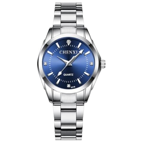 Verhux Watches for Women Silver Ladies Small Wrist Watches Stainless Steel Waterproof Elegant Dress Watches Blue Dial Cover