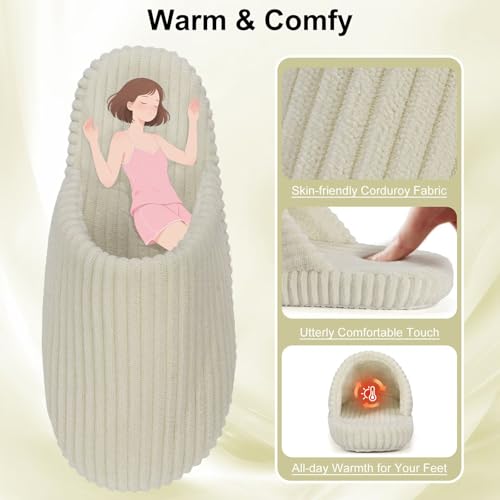 Image of Women Arch Support Slippers - House Bedroom Slippers for Woman, Orthopedic Shoes for Plantar Fasciitis, Corduroy Closed Toe Ladies Slides Outdoor 5-10.5